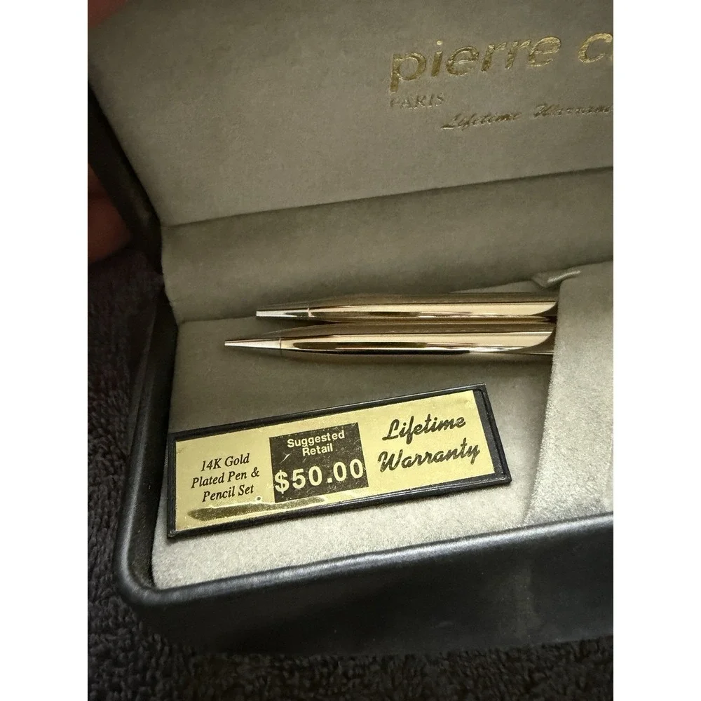 Vintage Pierre Cardin Slim Design Pen And Mechanical Pencil Boxed Set Gold Tone